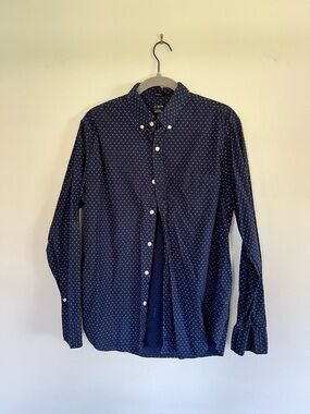 J. Crew Navy Button-Down Shirt with Red and White Dot Print